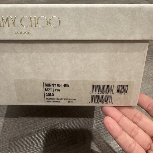 Jimmy Choo Minny 85 mm Gold Metallic Lizard Print Leather Heels Sandals - Picture 13 of 13